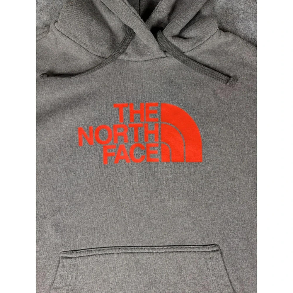 The North Face Mens Charcoal Grey‎ Orange Logo Pullover Hoodie Sweatshirt 5475
